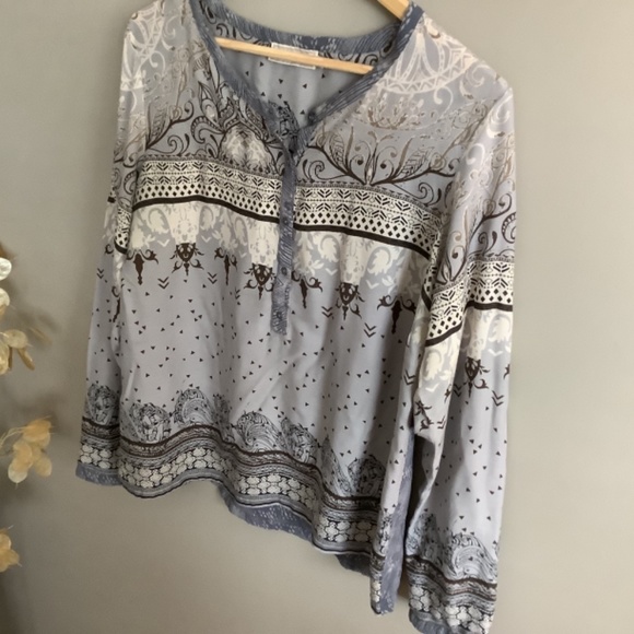 CREAM Blouse. Long Sleeve Blouse. Boho grey neutral pattern - Picture 10 of 10